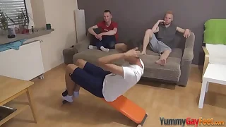 Unconcerned trio feet worshipping and riding