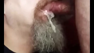 Delighted cum on tongue