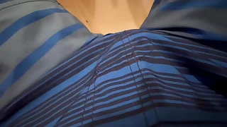 Teen wretch PEES together with CUMS in swimsuit!